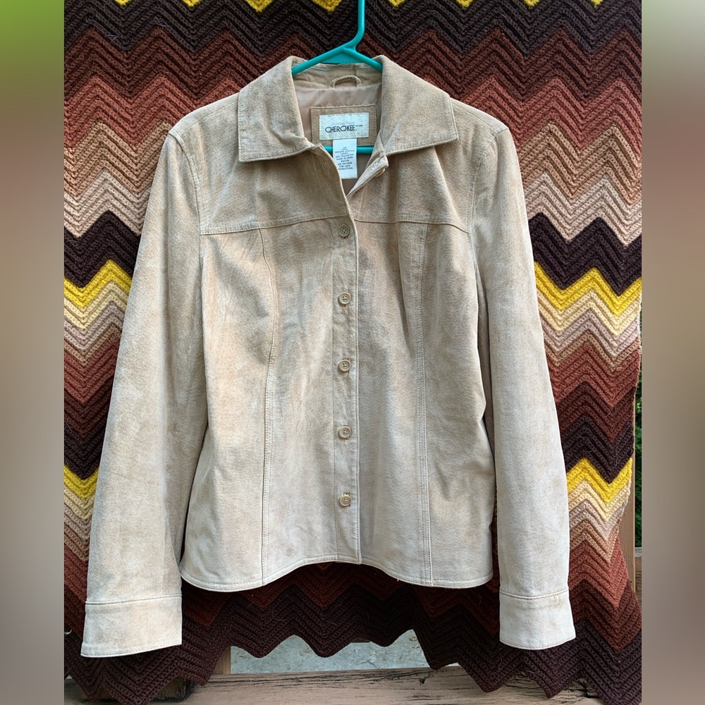 CHEROKEE genuine leather jacket button up long sleeve top